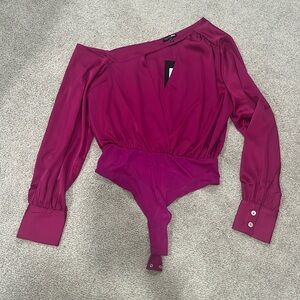 Fushia asymmetrical bodysuit NWT
